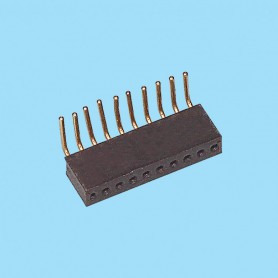 8363 / Angled female connector single row acodado machined contact for PCB - Pitch 1.27 mm